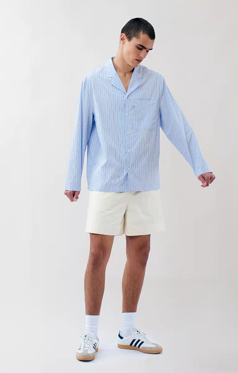 Striped Cuban Collar Shirt Blue Ray Menstore