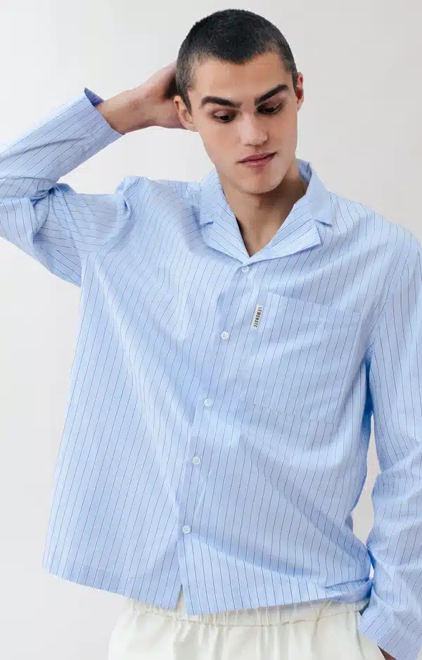 Striped Cuban Collar Shirt Blue Ray Menstore